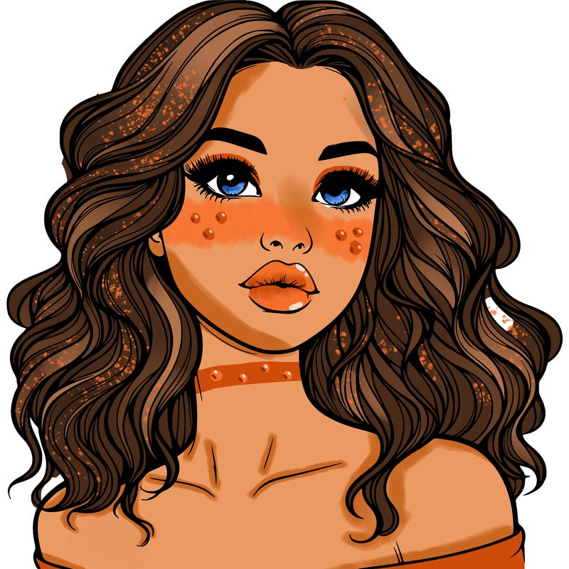 realistic girl with wavy hair and lips