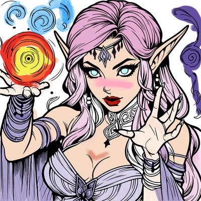 realistic scary beautiful elf sorceress casting spell