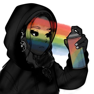 a realistic girl, spray painting