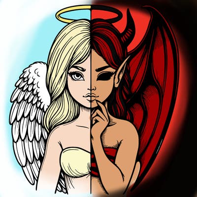 realistic angel half demon