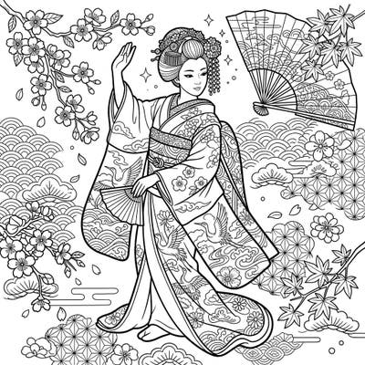 Discover the elegance of traditional Japanese culture with this captivating maiko dance coloring page. Perfect for those who appreciate intricate designs and the beauty of historical artistry.