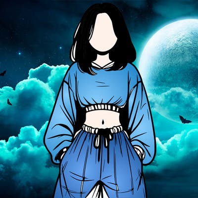 realistic girl faceless with baggy pants and a crop top