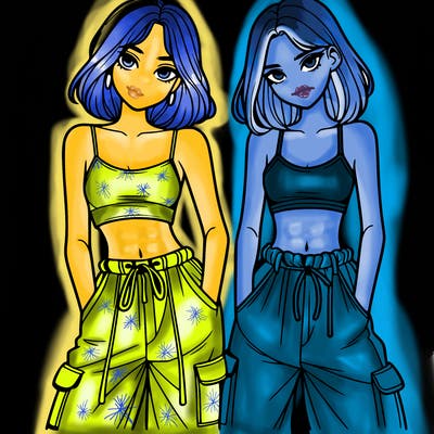 two girls with crop top with baggy pants