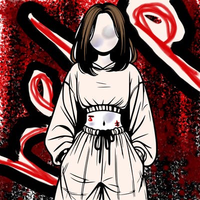 realistic girl faceless with baggy pants and a crop top