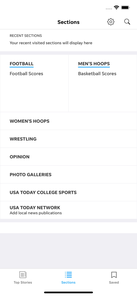 Hawk Central - Hawk Central app sections screen listing sports categories for football basketball and wrestling