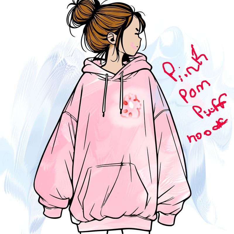 realistic girl with a oversized sweatshirt on and a bun