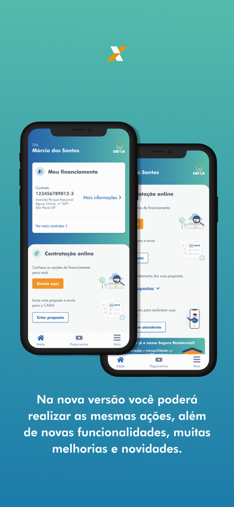 Habitação Caixa - Interfaz de la app Habitacao Caixa mostrando opciones de gestión de hipotecas y simulación.
