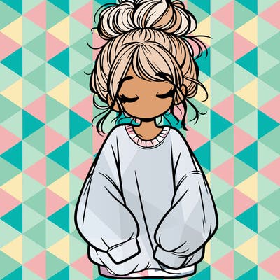 girl with baggy sweatshirt and messy bun