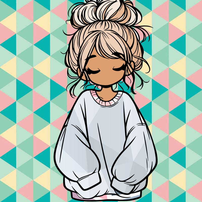 girl with baggy sweatshirt and messy bun