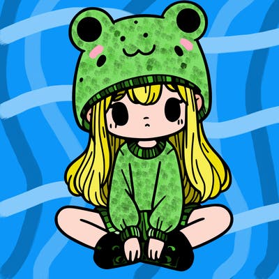 a girl wearing a frog hat and some frog socks