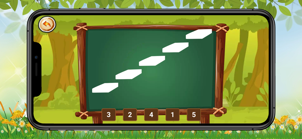 Basic maths learn - A counting exercise screen in the Basic maths learn app featuring five white blocks on a chalkboard with number options below