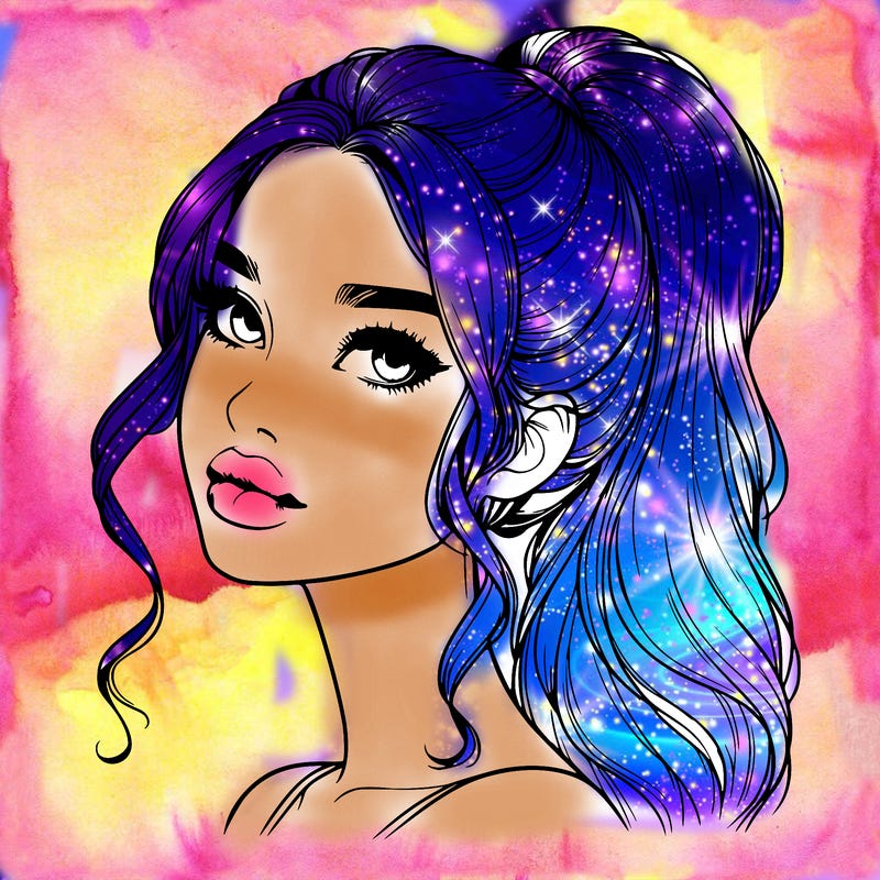 realistic girl with a ponytail on her hair and lips