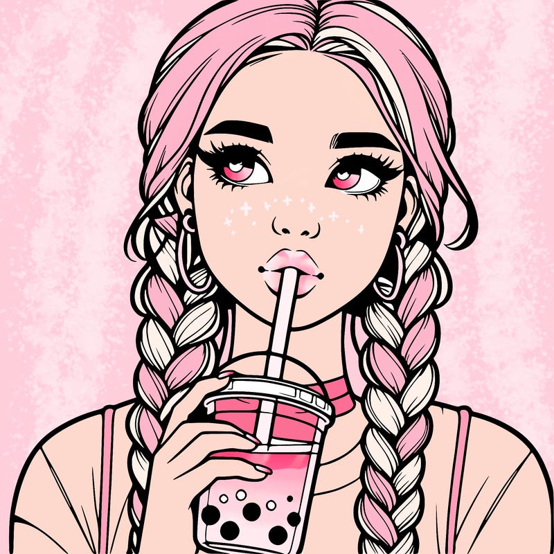 realistic girl with braided hair drinking boba