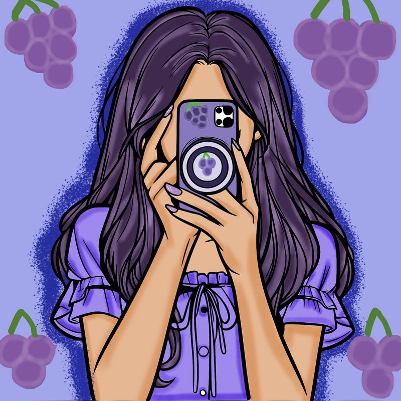 a realistic girl holding her phone taking pictures