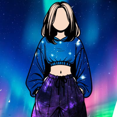 realistic girl faceless with baggy pants and a crop top