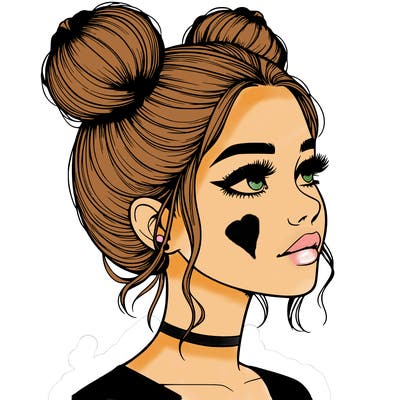 realistic girl with buns on the top of her head