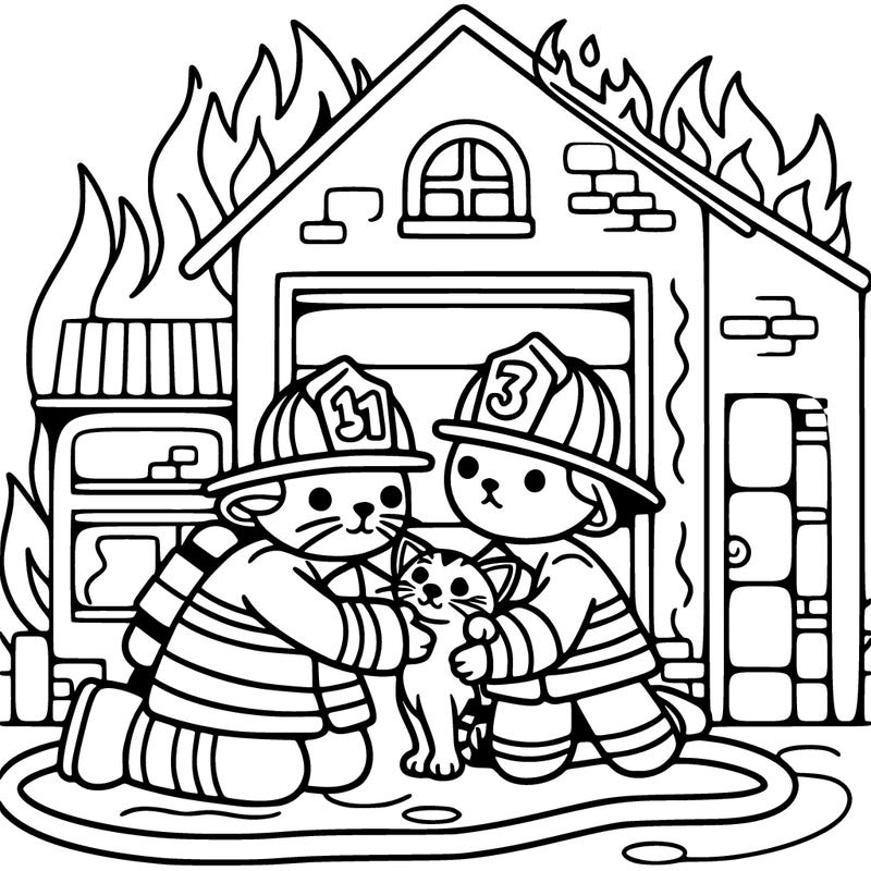 firefighters save a cat from a burning building