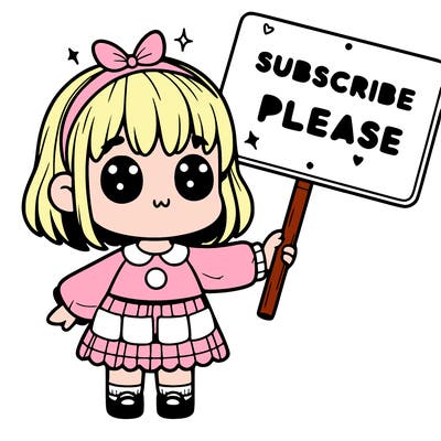 a little girl with a sign where it says subscribe please