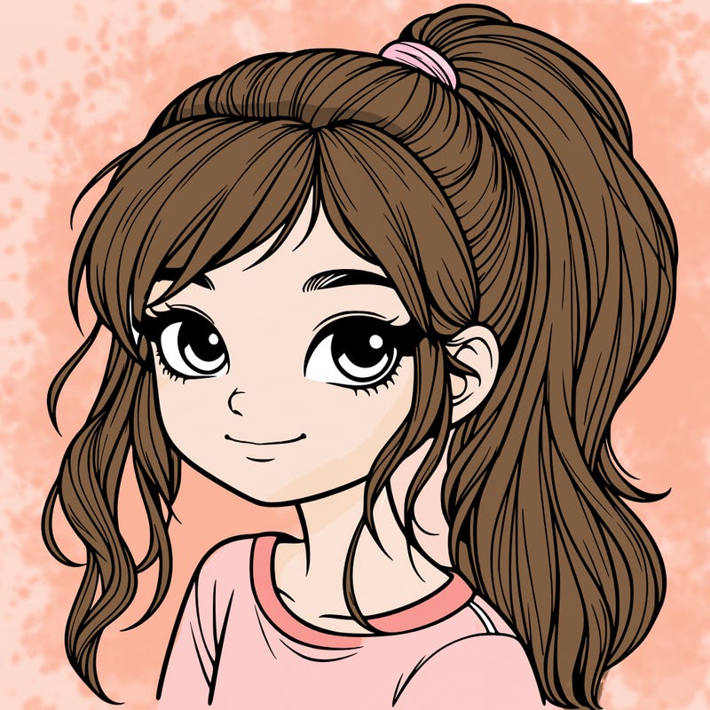 realistic girl with ponytail