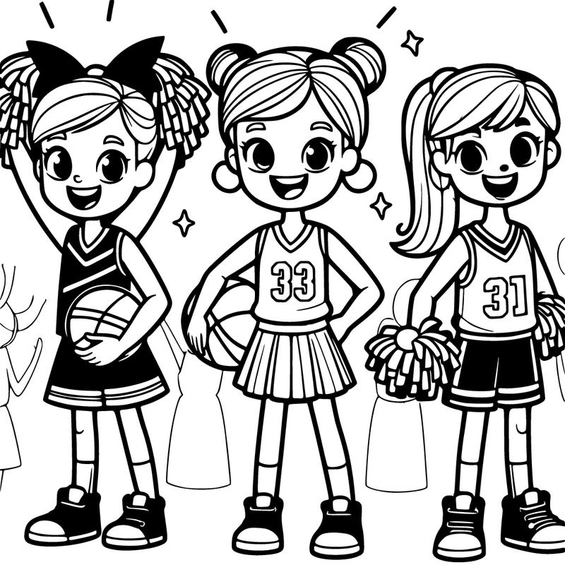 two girl cheerleader and one girl basketball player