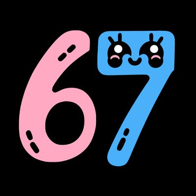 the numbers 67