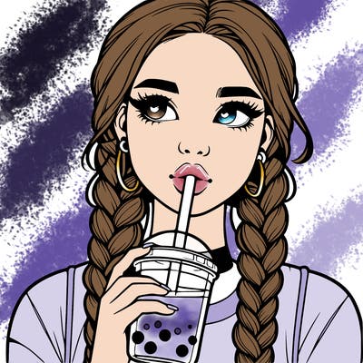 realistic girl with braided hair drinking boba