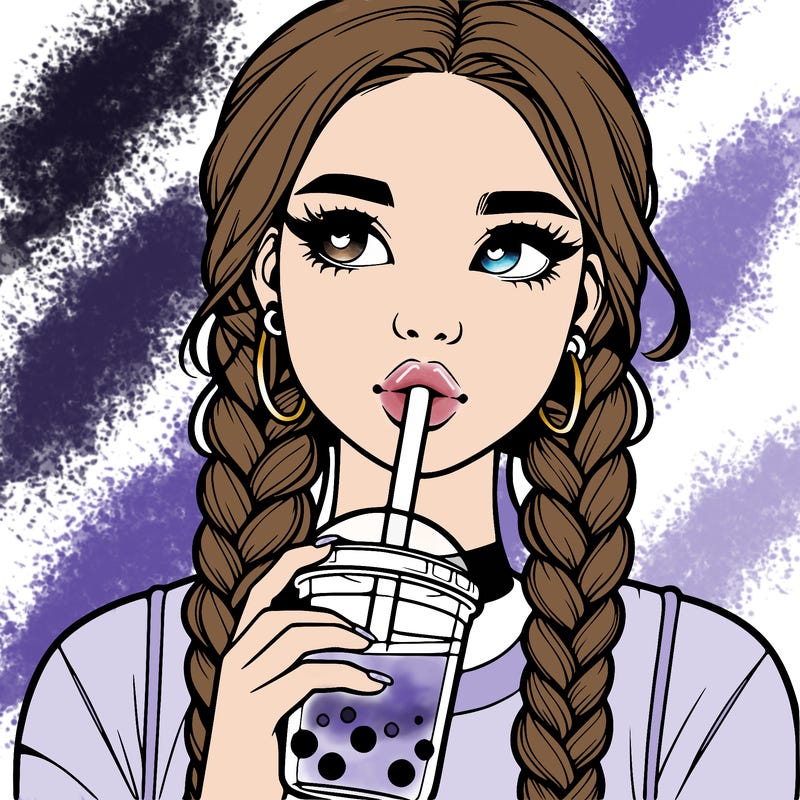 realistic girl with braided hair drinking boba