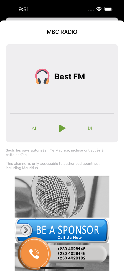 MBC Play - Reproductor de radio MBC Play mostrando la estación Best FM.