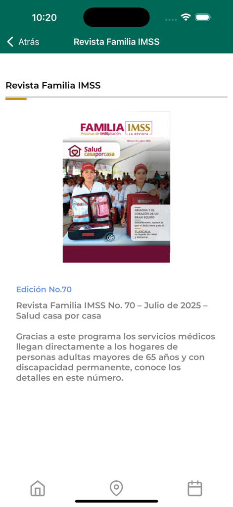 IMSS Digital - Screen of the IMSS Digital app showing the Revista Familia IMSS magazine cover for July 2025.