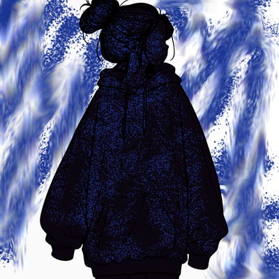 realistic girl with a oversized sweatshirt on and a bun