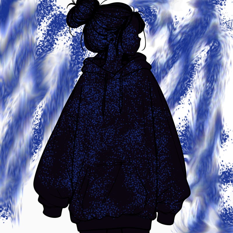 realistic girl with a oversized sweatshirt on and a bun