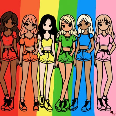 a group of girls wearing crop tops and shorts
