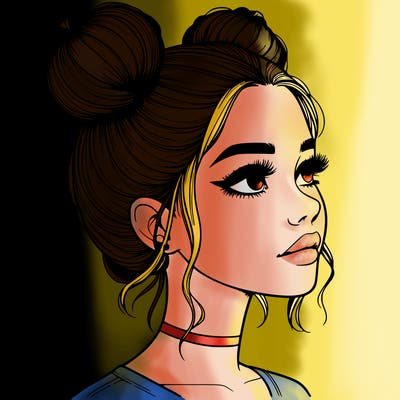 realistic girl with buns on the top of her head
