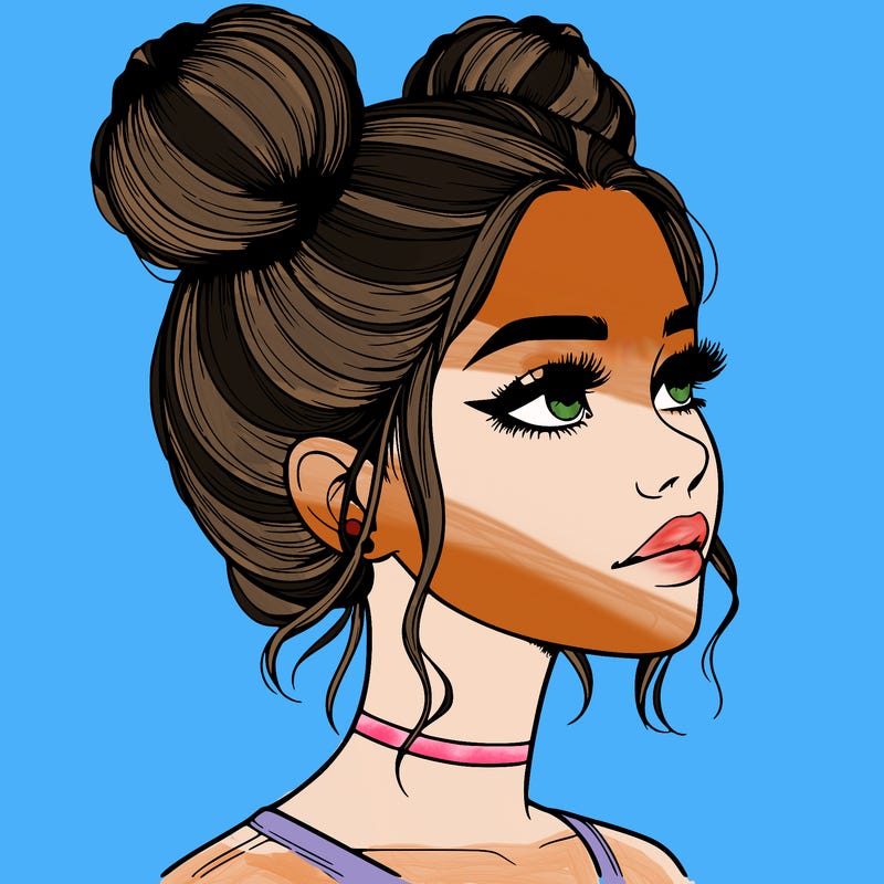 realistic girl with buns on the top of her head