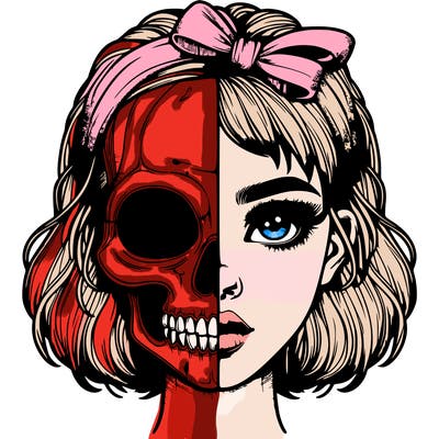 realistic girl with half skull mask