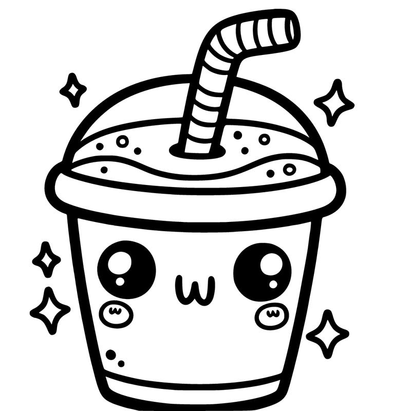 simple coloring page of a cute soda in a big cup with a lid and straw