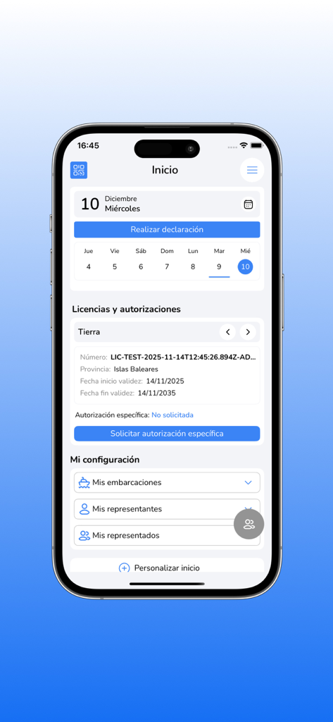 PescaREC - PescaREC app home screen showing fishing licenses and catch declaration options