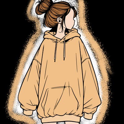 realistic girl with a oversized sweatshirt on and a bun