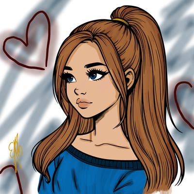 realistic girl with a high ponytail