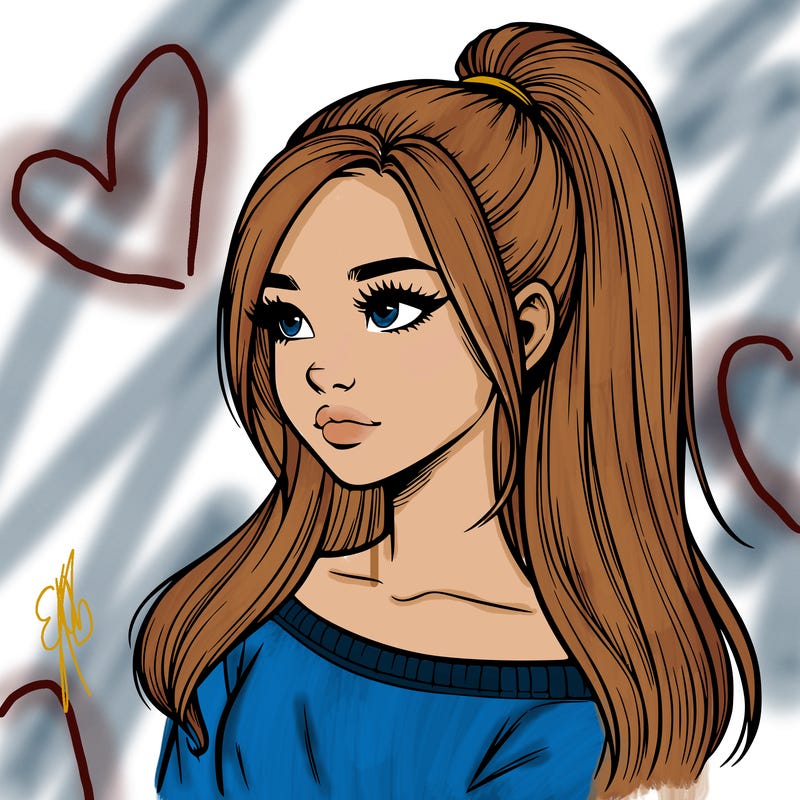 realistic girl with a high ponytail