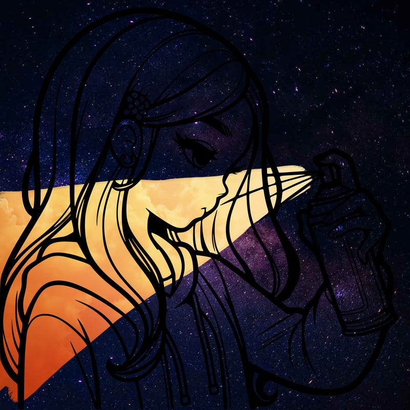 a realistic girl spray painting