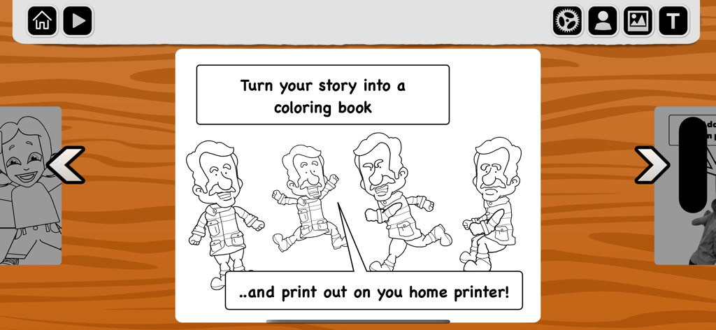 Book Builder: School Edition - Pantalla que muestra cómo convertir una historia en un libro para colorear e imprimirlo desde la aplicación.
