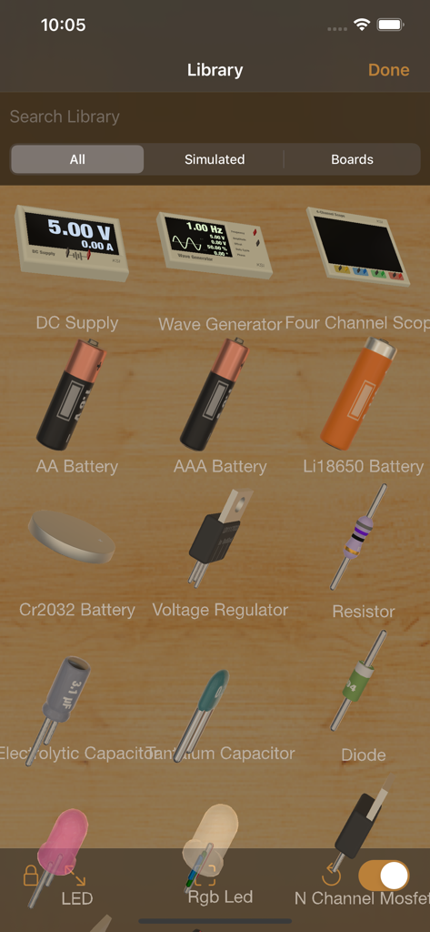 iCircuit 3D - Biblioteca de componentes eletrônicos 3D no aplicativo iCircuit 3D