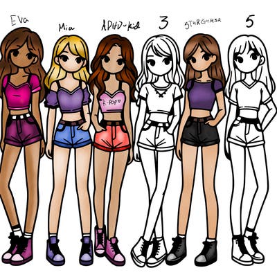 a group of girls wearing crop tops and shorts