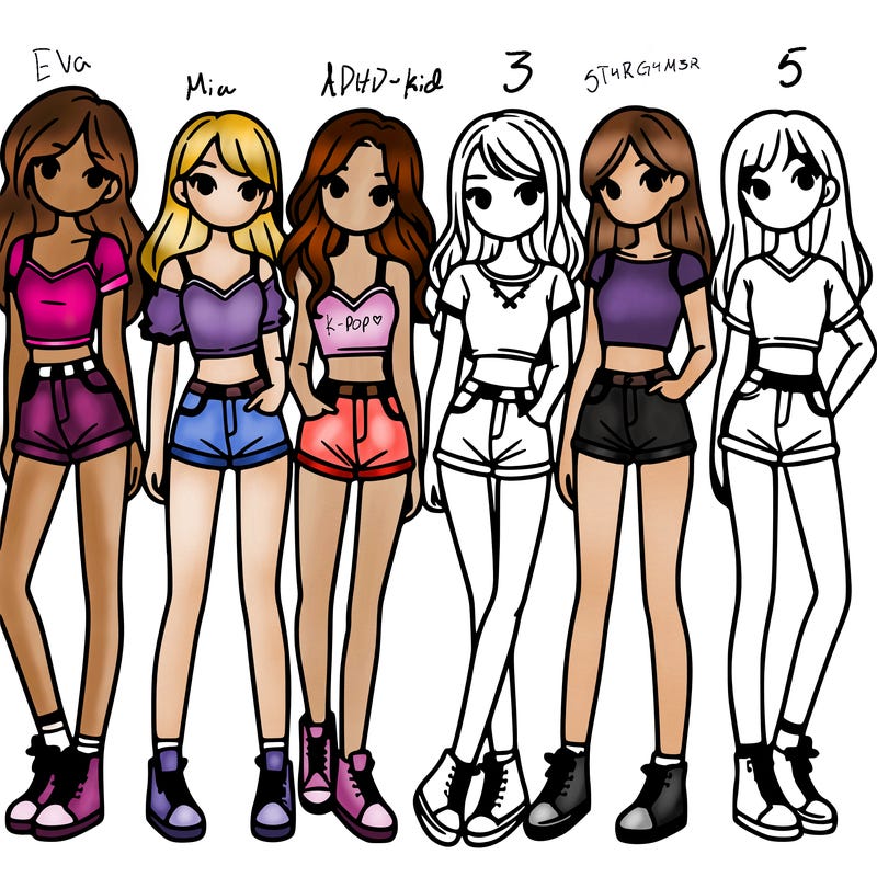 a group of girls wearing crop tops and shorts