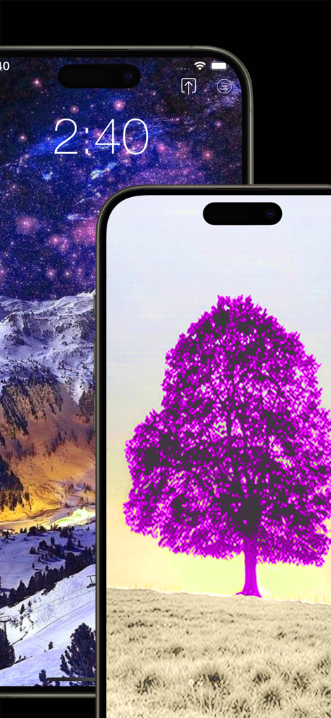 Fondos de pantalla estéticos para iPhone con un árbol morado y una escena de galaxia