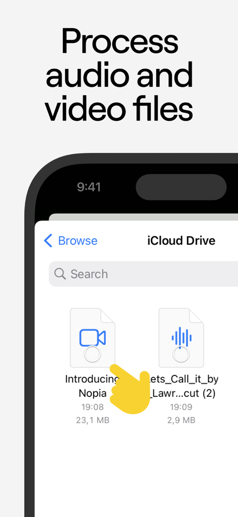 Vocal Remover & Noise Reducer - Sélection de fichiers audio et vidéo depuis iCloud Drive pour le traitement