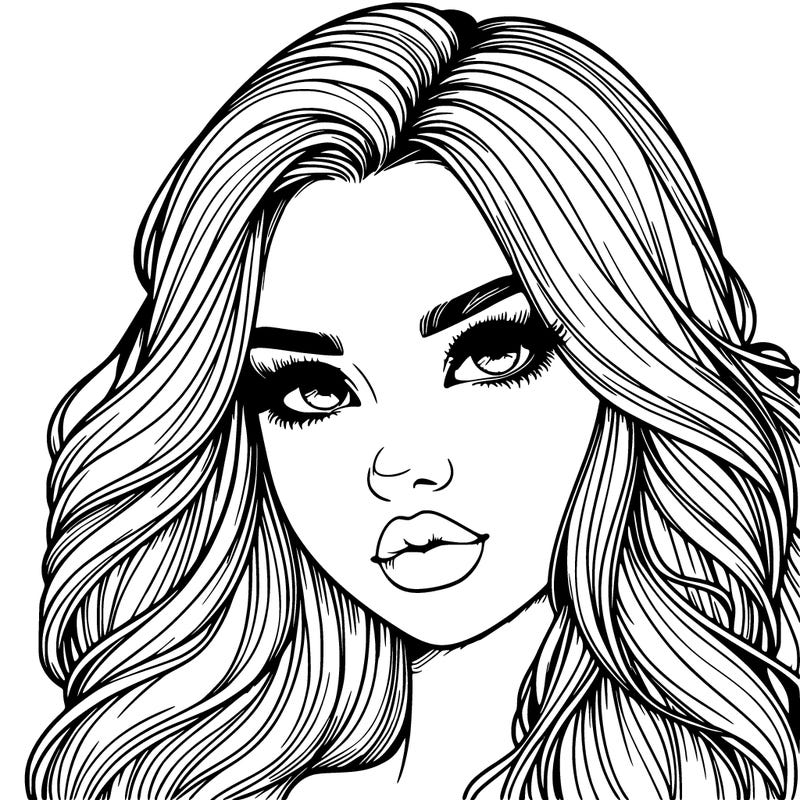 realistic girl with long hair  and lips