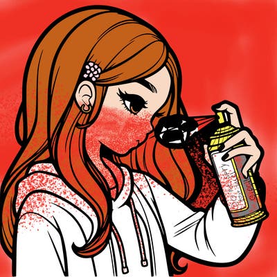 a realistic girl spray painting