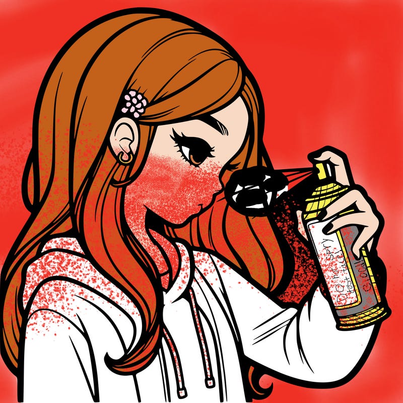 a realistic girl spray painting